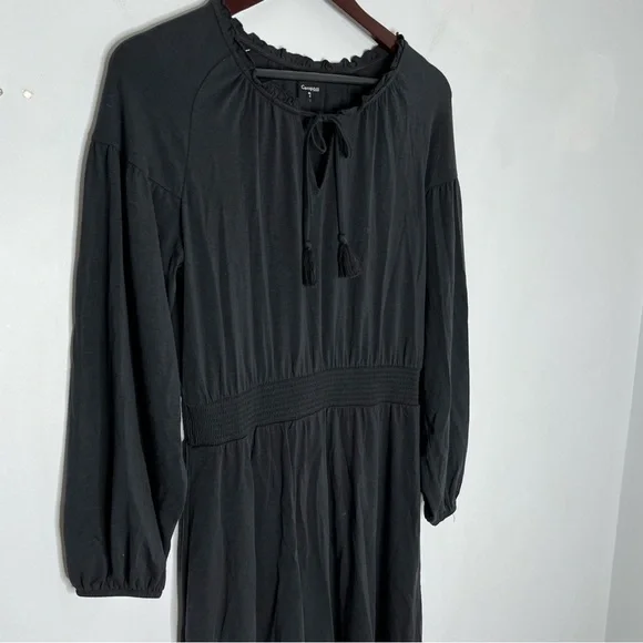 Garnet Hill Size XS Long Sleeve Black Peasant Dress Organic Cotton Boho - Picture 2 of 6